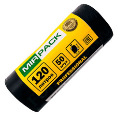 Мешки для мусора "MIRPACK PROFESSIONAL" ролик черные 12 мкм. 120 литров 50 шт./скидки не действуют/(8)