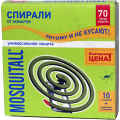 Средство от насекомых "MOSQUITALL" спирали "универсальная защита" от комаров 10 шт./07-081/скидки не действуют/(12)