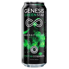Напиток энергетический "GENESIS GREEN STAR" газированный безалкогольный зеленая звезда банка 0,5 л.(12)