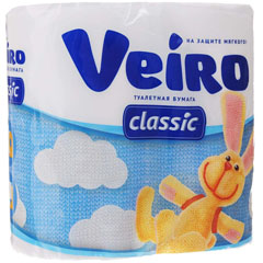 Бумага туалетная "VEIRO CLASSIC" двухслойная белая 4 шт./скидки не действуют/(12)