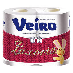 Бумага туалетная "VEIRO LUXORIA" трехслойная белая 4 шт./скидки не действуют/(10)