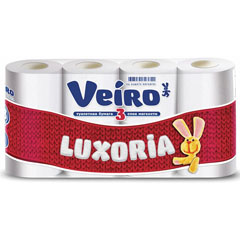 Бумага туалетная "VEIRO LUXORIA" трехслойная белая 8 шт.(6)