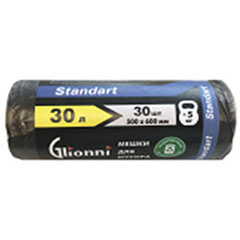 Мешки для мусора "GLIONNI STANDART" ролик черные 7 мкр. 30 литров 30 шт.(50)