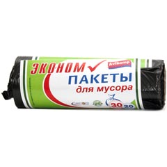 Мешки для мусора "АВИКОМП" эконом черные рулон 30 литров 20 шт.(50)