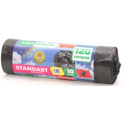 Мешки для мусора "MIRPACK STANDART" ролик черные 18 мкм. 120 литров 10 шт.(25)