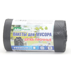 Мешки для мусора "MIRPACK PREMIUM+" ролик черные 20 мкм. 30 литров 30 шт.(15)