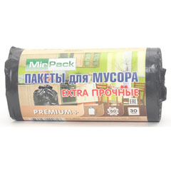 Мешки для мусора "MIRPACK PREMIUM+" ролик черные 20 мкм. 60 литров 30 шт.(15)