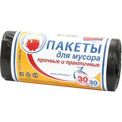 Мешки для мусора "АВИКОМП" черные рулон 30 литров 30 шт.(50)
