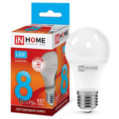 Лампа светодиодная "IN HOME" LED-A60-VC 8Вт 230В E27 4000К 760Лм 1 шт./скидки не действуют/(1)