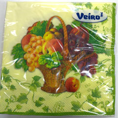 Салфетки бумажные "VEIRO" трехслойные корзина с фруктами 33*33 20 шт.(14)