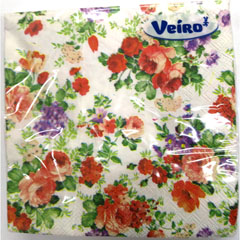 Салфетки бумажные "VEIRO" трехслойные цветы винтаж 33*33 20 шт.(14)
