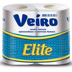 Бумага туалетная "VEIRO ELITE" трехслойная белая 4 шт.(10)