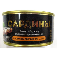 Сардина "ЗА РОДИНУ" балтийская бланшированная в томатно - морковном соусе ж/б (ключ) 185 гр./скидки не действуют/(32)