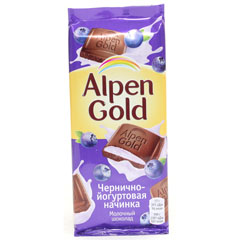 Шоколад "ALPEN GOLD" молочный со вкусом черники с йогуртом ф/п 85 гр./скидки не действуют/(21)