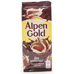Шоколад "ALPEN GOLD" два шоколада/темный и белый 85 гр./скидки не действуют/(21)