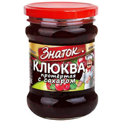Протертая ягода "ЗНАТОК" клюква с сахаром ст./б 280 гр.(12)