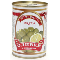 Оливки "ПРИНЦЕССА ВКУСА" с лимоном ж/б (ключ) 300 мл./скидки не действуют/(12)