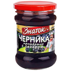 Протертая ягода "ЗНАТОК" черника с сахаром ст./б 280 гр.(12)
