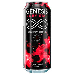 Напиток "GENESIS RUBY STAR" газированный безалкогольный энергетический рубиновая звезда банка 0,5 л./скидки не действуют/(12)