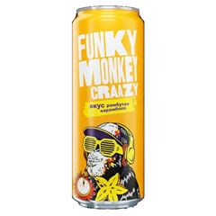 Напиток "FUNKY MONKEY CRAZY" Рамбутан-Карамбола газированный безалкогольный банка 0,45 мл./скидки не действуют/(12)