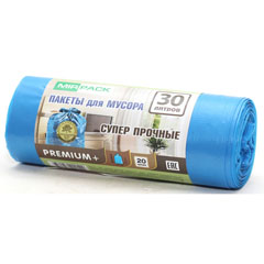 Мешки для мусора "MIRPACK PREMIUM+" ролик синие 20 мкм. 30 литров 20 шт.(24)