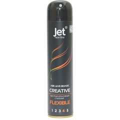 Лак для волос "JET" flexible объем и стойкость ультра сильной фиксации 190 мл./скидки не действуют/(24)