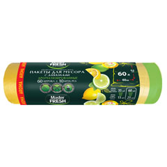 Мешки для мусора "MASTER FRESH" Aroma с завязками 14 мкм желтые 60л. 10 шт.(30)