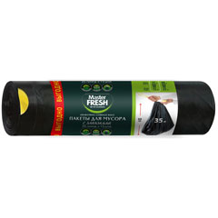 Мешки для мусора "MASTER FRESH" с завязками 12 мкм черные 35л. 15 шт.(50)