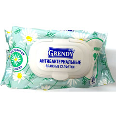 Салфетки влажные "GRENDY" с антибактериальным эффектом с ромашкой 140 шт.(16)