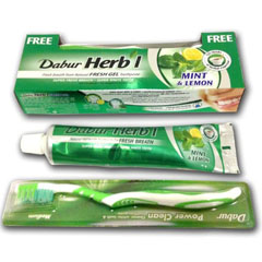 Зубная паста "DABUR" гель с мятой и лимоном 150 гр.+ зубная щетка/скидки не действуют/(48)