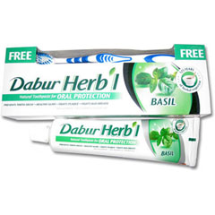 Зубная паста "DABUR" с базиликом 150 гр.+ зубная щетка/скидки не действуют/(48)