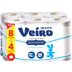 Бумага туалетная "VEIRO" двухслойная белая домашняя 12 шт.(4)