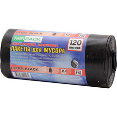 Мешки для мусора "MIRPACK EXTRA BLACK" ролик черные 50 мкм. 120 литров 10 шт./скидки не действуют/(10)