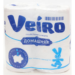 Бумага туалетная "VEIRO" двухслойная белая домашняя 4 шт.(12)