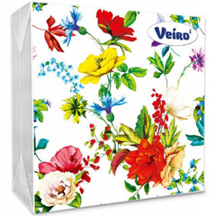 Салфетки бумажные "VEIRO" трехслойные цветочная поляна 33*33 20 шт.(14)